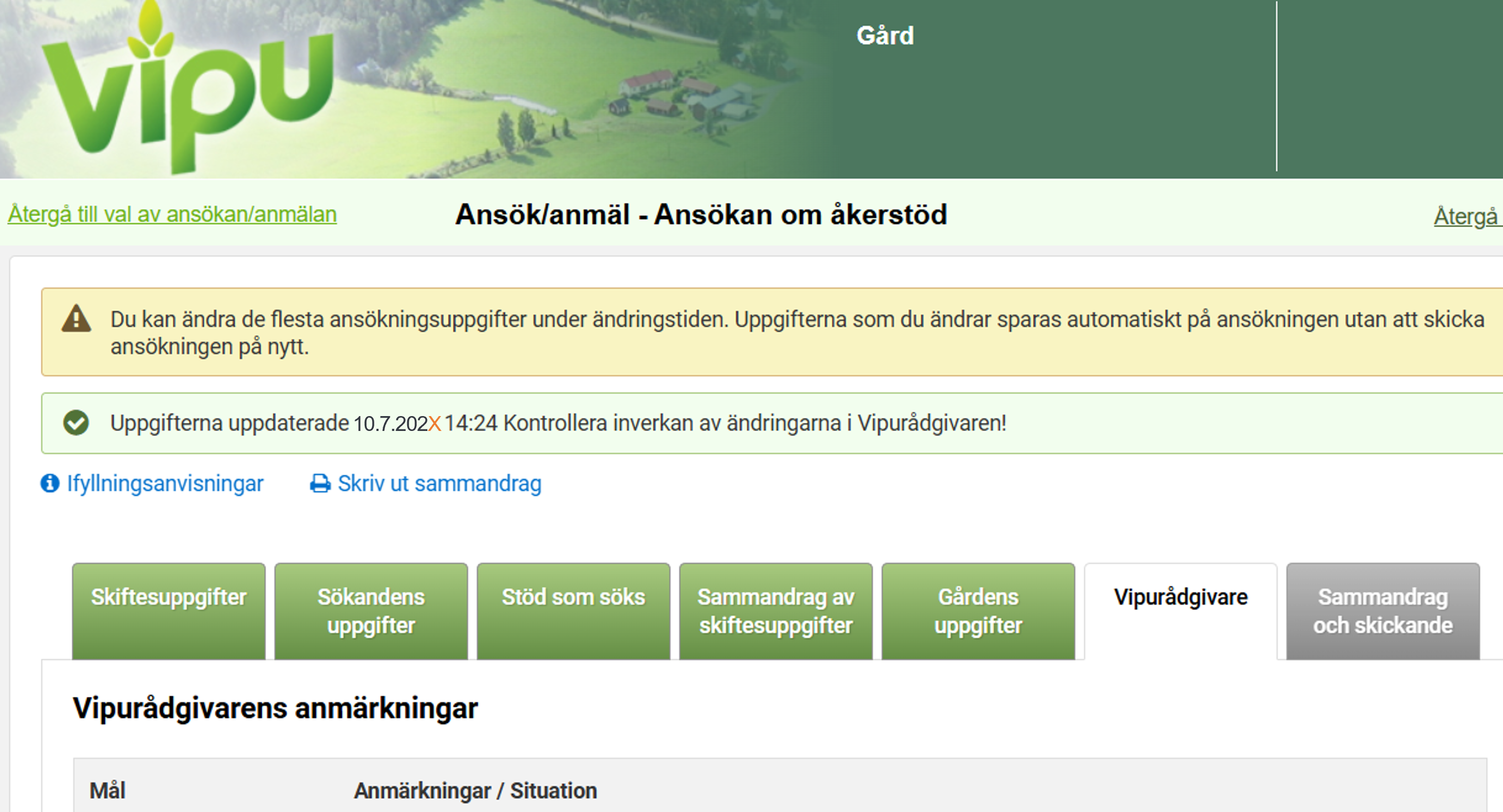 Sk&auml;rmdump fr&aring;n Viputj&auml;nsten, fliken Vipur&aring;dgivaren
