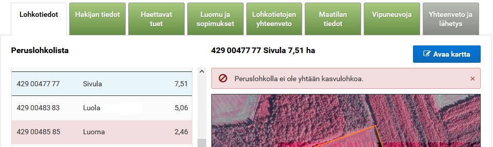 Kuvakaappaus Vipusta Lohkolle ei ole ilmoitettu kasvulohkoja huomautus.