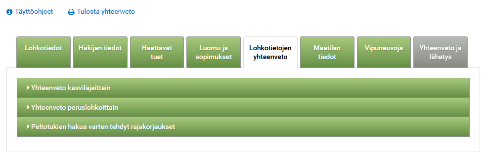 Kuvakaappaus vipusta, lohkotietojen yhteenveto