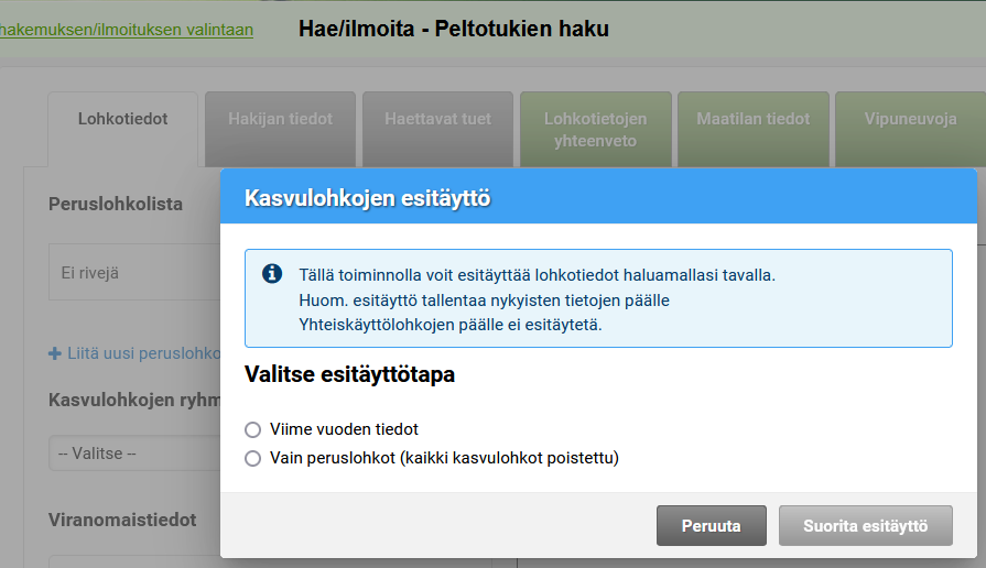 Kuvakaappaus Vipun esit&auml;yt&ouml;n valinnoista