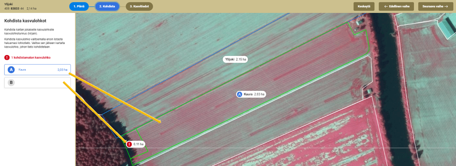 Kuvakaappaus vipusta, Kasvulohkojen kohdistaminen