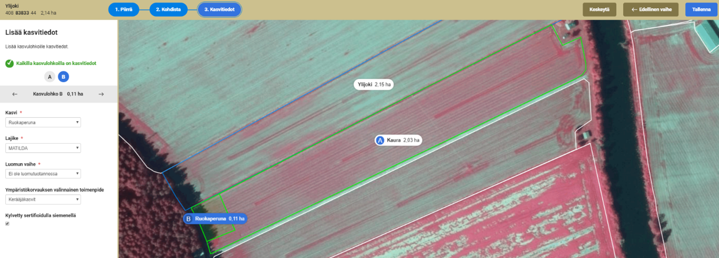 Kuvakaappaus vipusta, Kasvulohkotietojen antaminen lohkoille