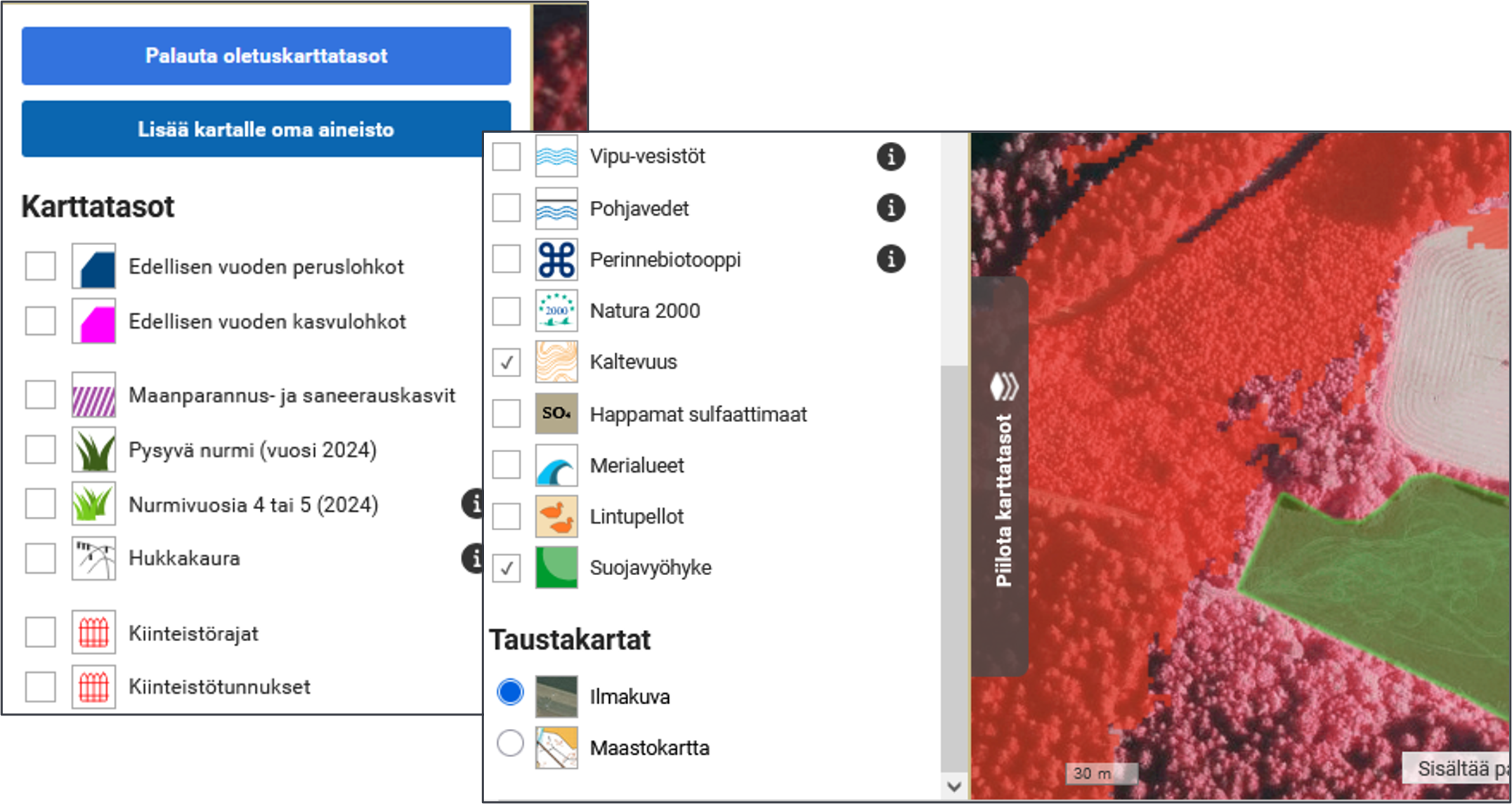 Kuvankaappaus Kartta-tasoista.