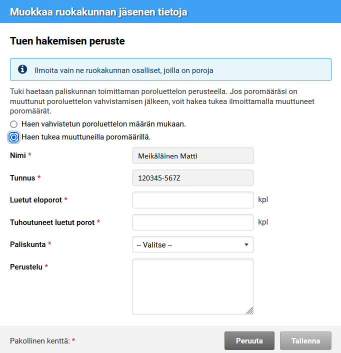 Kuvakaappaus Vipu-palvelusta, muokkaa tietoja