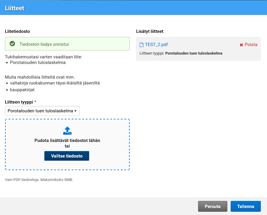 Kuvakaappaus Vipu-palvelusta, liitteen lis&auml;ys onnistui