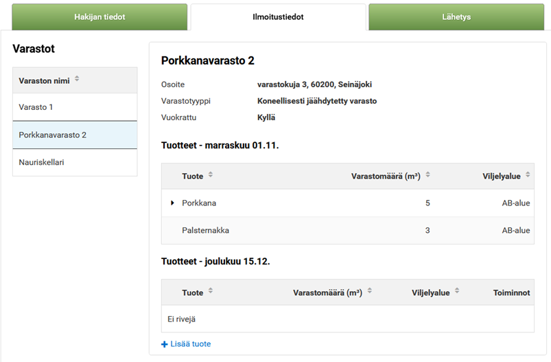 Kuvakaappaus vipu-palvelusta joulukuun varastom&auml;&auml;rien ilmoittaminen