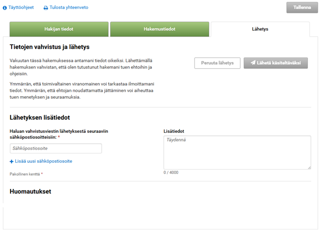 Kuvankaappaus Vipu-palvelusta, L&auml;hetys-v&auml;lilehti