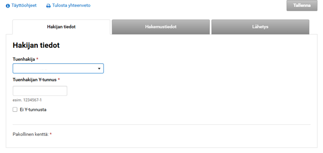 Kuvakaappaus Vipu-palvelusta, hakijan tiedot-v&auml;lilehti