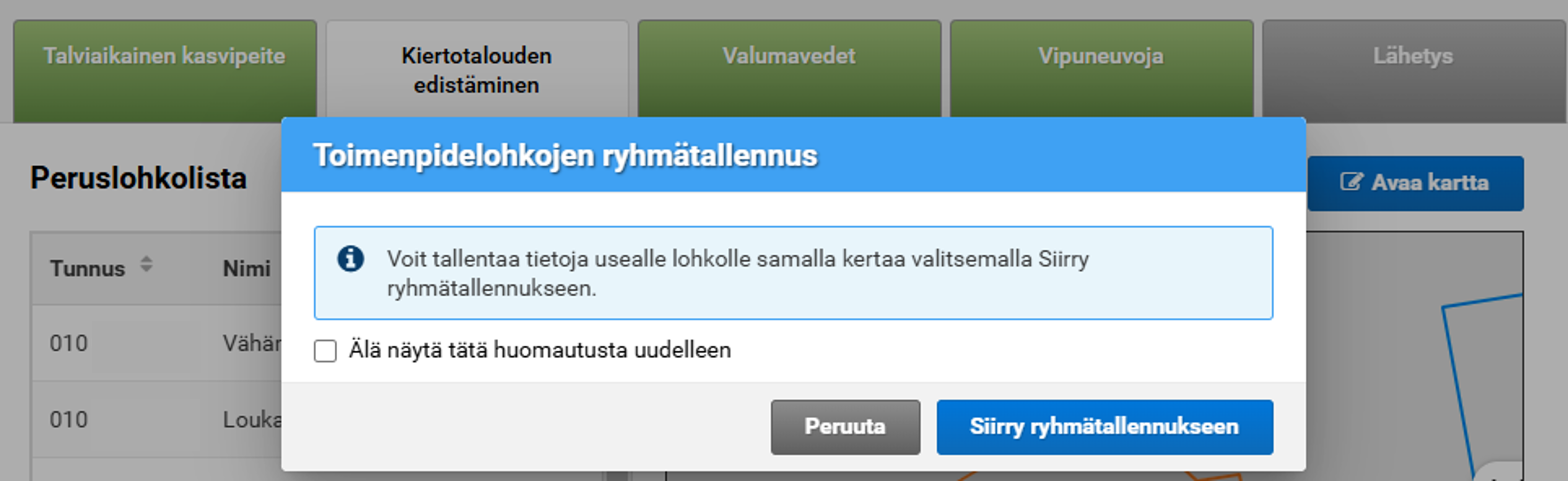 Kuvankaappaus Vipu-palvelusta Kiertotalouden edist&auml;minen kohdasta,