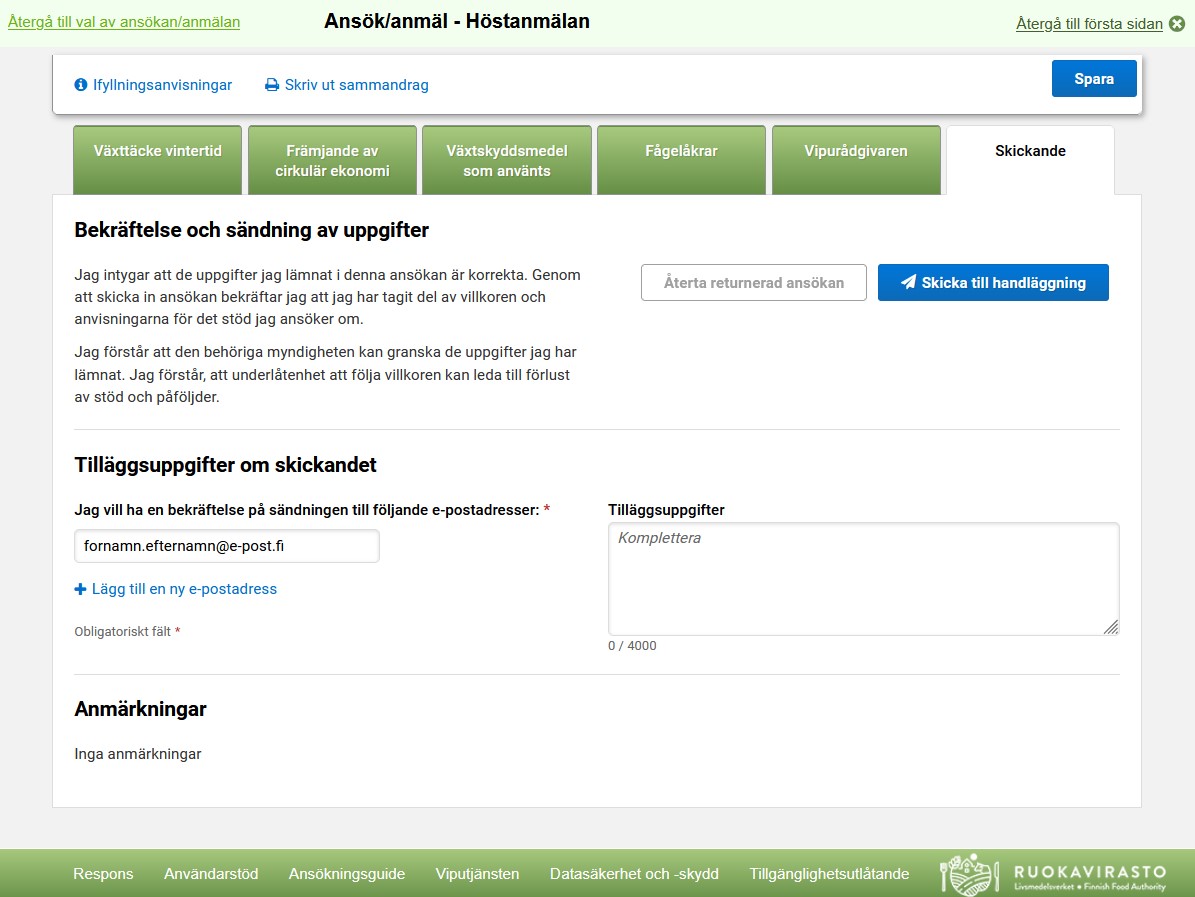 Sk&auml;rmdump fr&aring;n Viputj&auml;nsten, fliken f&ouml;r skickande