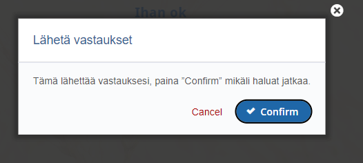 Esimerkki Confirm-painikkeesta ymp&auml;rist&ouml;sitoumuksen verkkokoulutuksessa. 