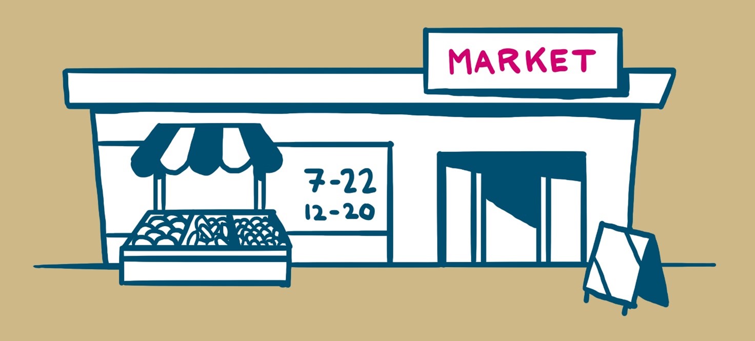 Elintarvikekauppa ulkopuolelta