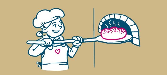 Leipuri ottaa paistetun leiv&auml;n uunista.